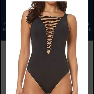 BLEU ROD BEATTIE Lace-Up One-Piece Swimsuit size 6 *Emerald Green*